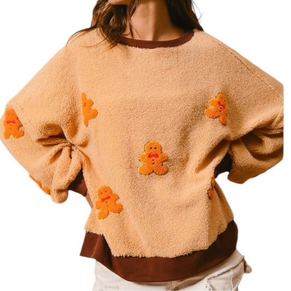 BiBi Women’s Brown Teddy Gingerbread Oversized Sherpa Pullover Sweater Size XL - Picture 2 of 4